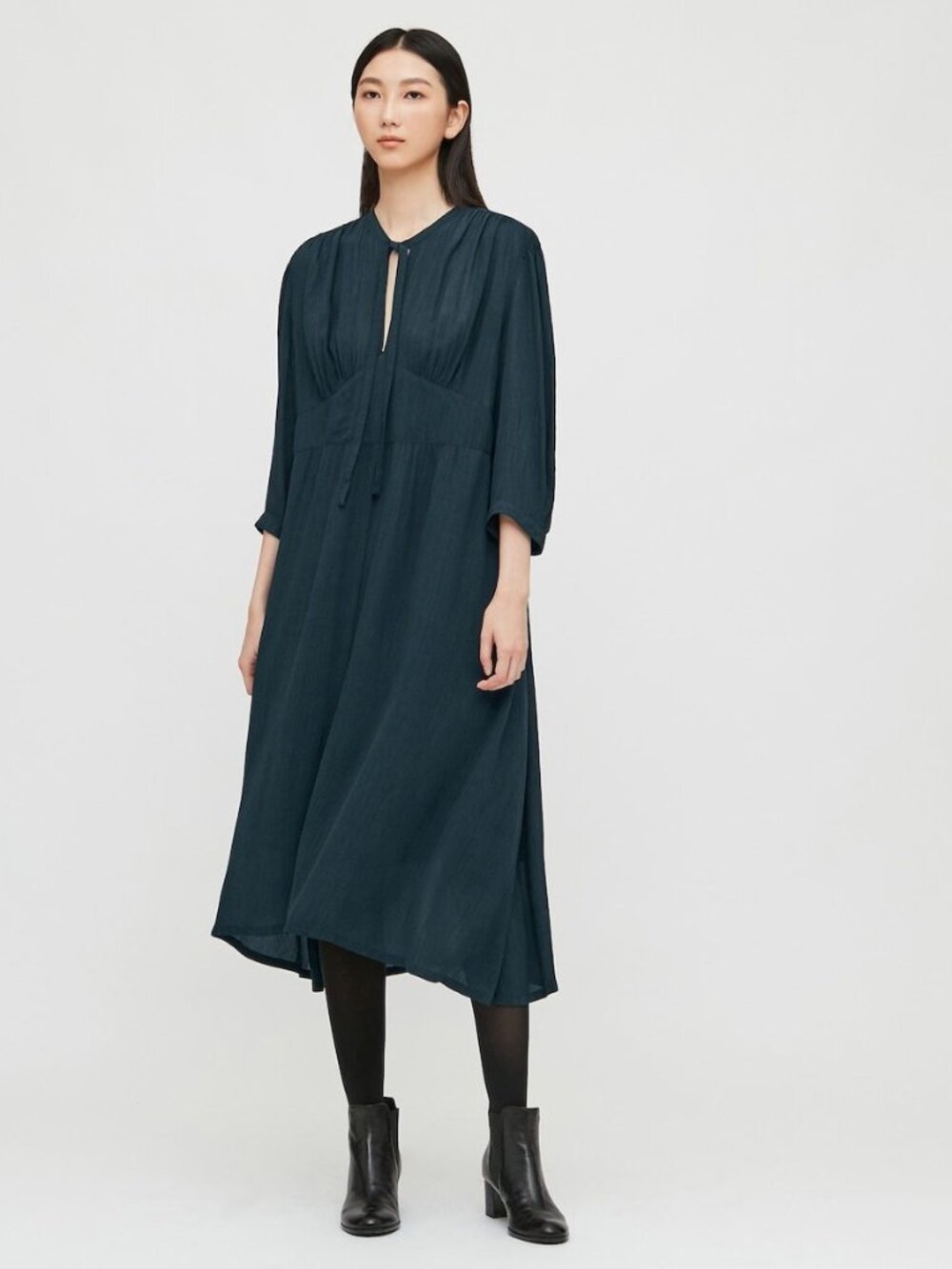 Uniqlo - Lemaire U Bow Tie 3/4 Sleeve Dress 291-430967(03-16) | Small | Navy - Picture 2 of 16